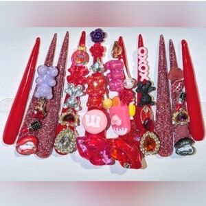 Red and Pink Decorative 4xl Acrylic Press On Nail Set Sz Medium